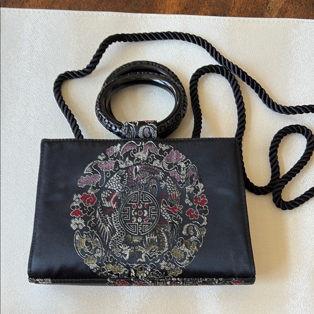 Kenneth Jay Lane Vintage Black and Red Satin Crossbody Bag with Elegant Design